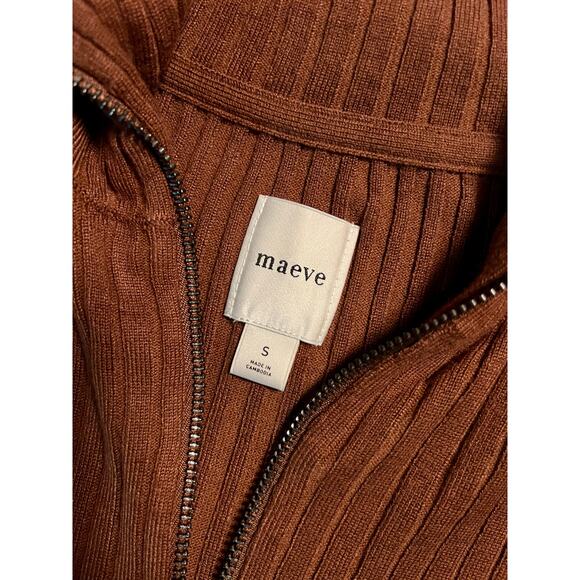 ♥️ Anthropologie Maeve Brown Fitted Half Zip Ribbed Sweater Size Small - Picture 7 of 8